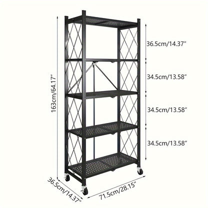 Rolling Storage Rack with Wheels 3 4 5 Tier Foldable Metal Shelving Unit Heavy Duty 50 lbs Per Shelf – Mobile Floor Standing Storage Shelf for Office Home Living Room Garage Black White