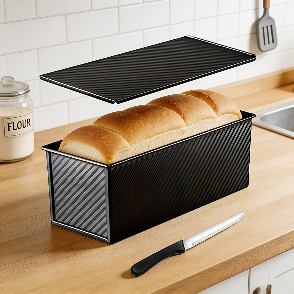 Pullman Loaf Pan with Lid Extra Large 12.3x4.7x4.3 Inch – Sandwich Bread Pan with Vent Holes & Bread Knife, Non-Stick Baking Pan for Square Loaf, 1 or 2 Pack, Gold & Black