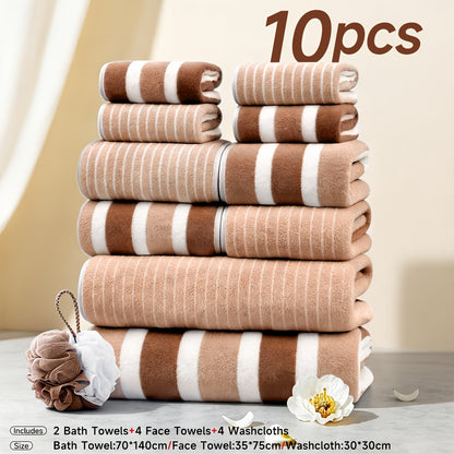 Microfiber Towel Set – Ultra-Soft No Lint Two-Color Striped Bath Towels, Super Absorbent Five-Star Hotel Standard, Available in 1, 3 & 10 Piece Sets for Bathroom, Beach, Gym & Spa