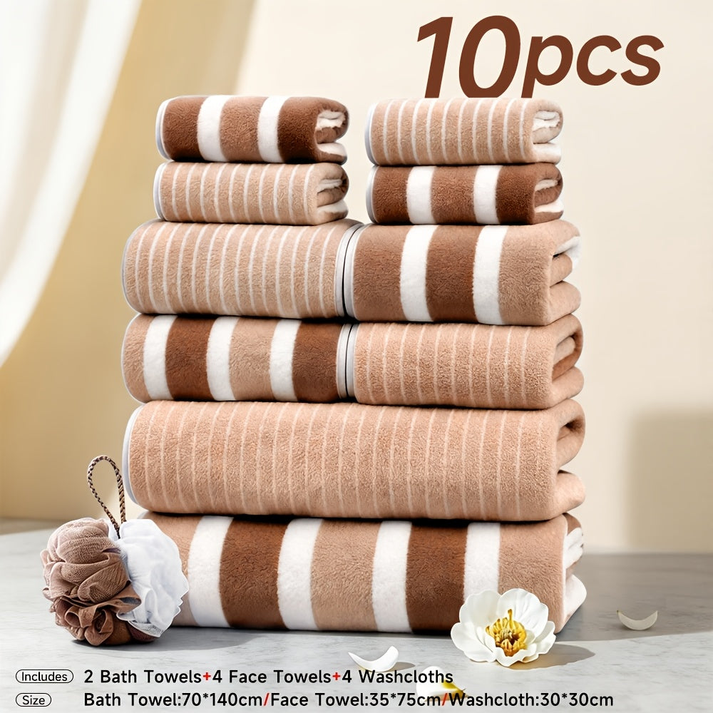 Microfiber Towel Set – Ultra-Soft No Lint Two-Color Striped Bath Towels, Super Absorbent Five-Star Hotel Standard, Available in 1, 3 & 10 Piece Sets for Bathroom, Beach, Gym & Spa