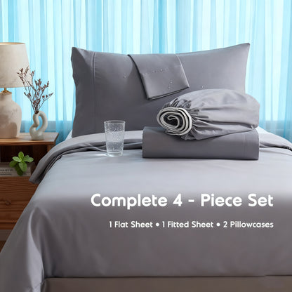 Cooling Bed Sheet Set 3 or 4 Piece Deep Pocket Fitted Sheet Flat Sheet Pillowcase Hotel Luxury Soft Wrinkle Free Twin Full Queen King Size 22 Colors