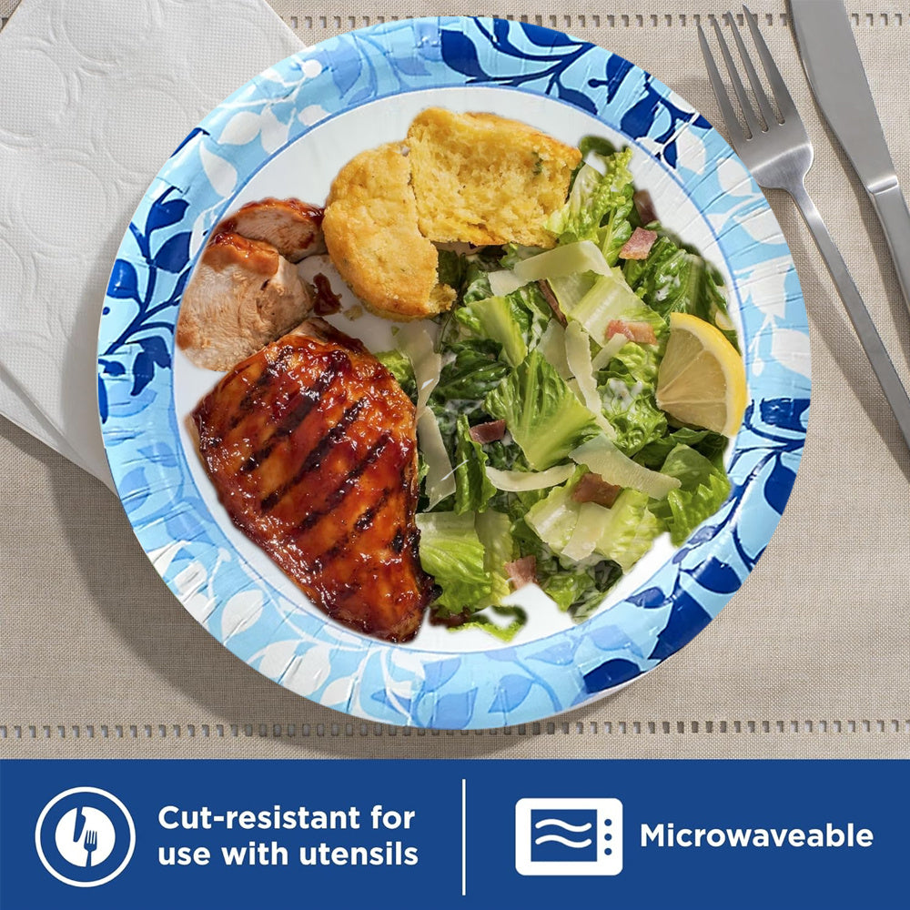 Disposable Paper Plates 154/220 Count 10 Inch Botanical Leaf, Microwave-Safe Cut-Resistant Soak-Proof Sturdy Plates for Everyday Meals, Parties, Wedding, Camping, BBQ, Independence Day