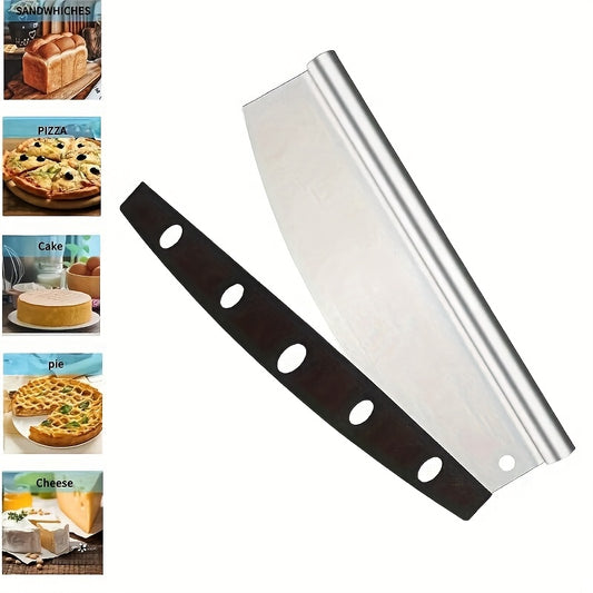 Half Moon Pizza Cutter Stainless Steel Rocker Blade with Knife Cover – Professional Mezzaluna Slicer for Pizza, Dough, Herbs, Cheese & Cake | Home Viaco