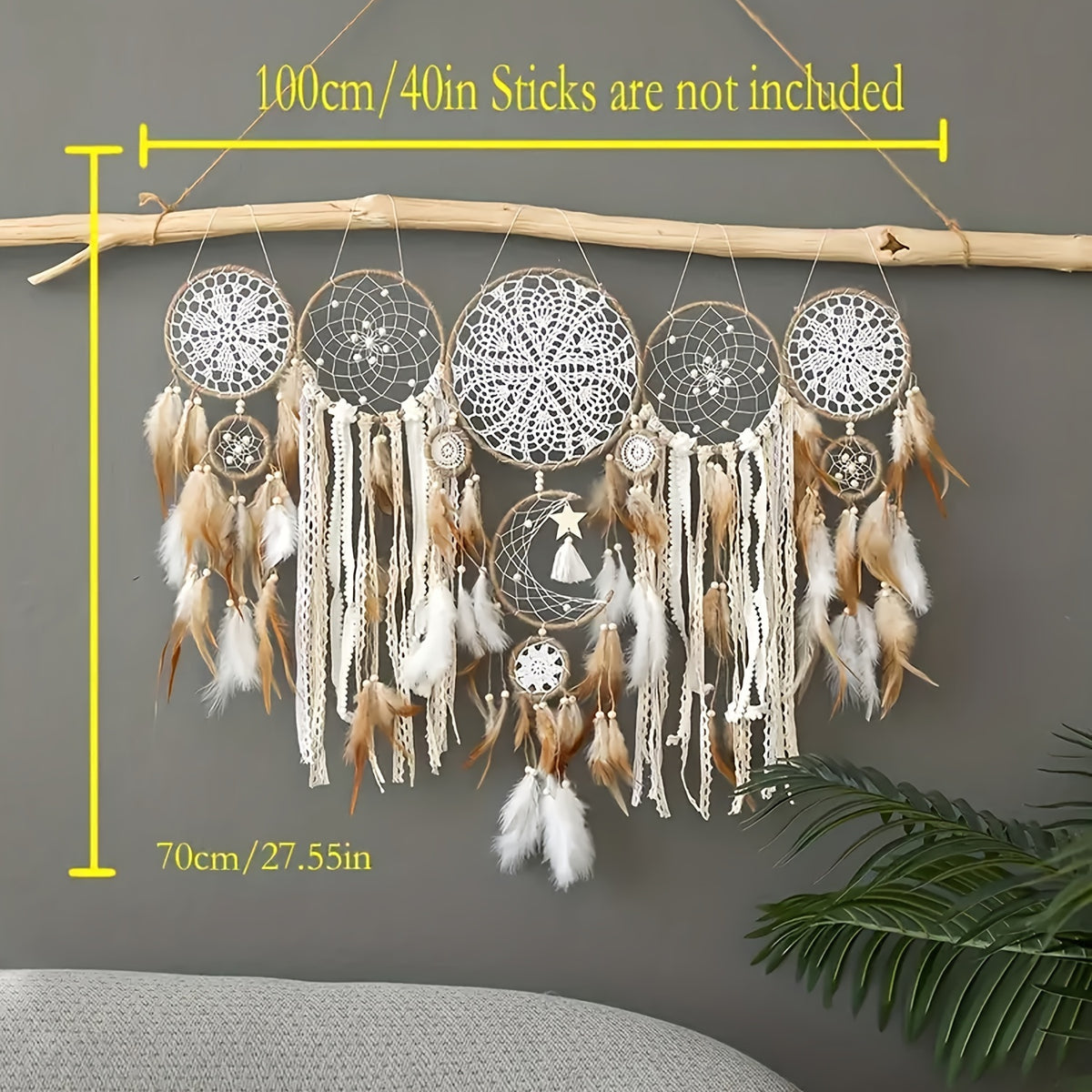 Dream Catcher 5 Pack Large Handmade Boho Wall Decor with Moon & Sun Design – Camel Feather Wall Hanging for Bedroom, Nursery & Living Room – Perfect Christmas & Thanksgiving Gift