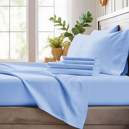 Bamboo Cooling Sheet Set 4-Piece – Cooling Bamboo Fiber Fitted Sheet, Flat Sheet & 2 Pillowcases for Hot Sleepers, Extra Deep Pocket, Twin Full Queen King, 17 Colors