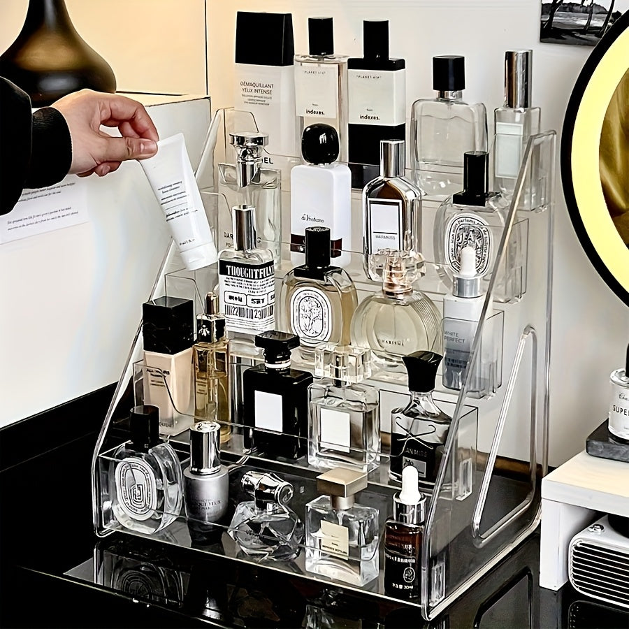 Clear Acrylic Perfume Organizer 5 Tier Transparent – Countertop Vanity Display Shelf for Perfume Bottles Skincare Makeup Cosmetics Lightweight Sturdy Tool-Free Assembly Bathroom Dresser