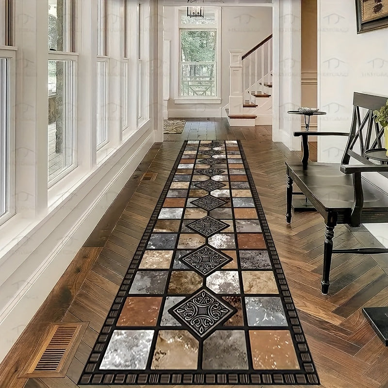 Crystal Velvet Kitchen Mat Non-Slip – Luxury Marble Pattern Machine Washable Polyester Rug for Kitchen Bathroom Bedroom Corridor, White Beige Brown, Multiple Sizes
