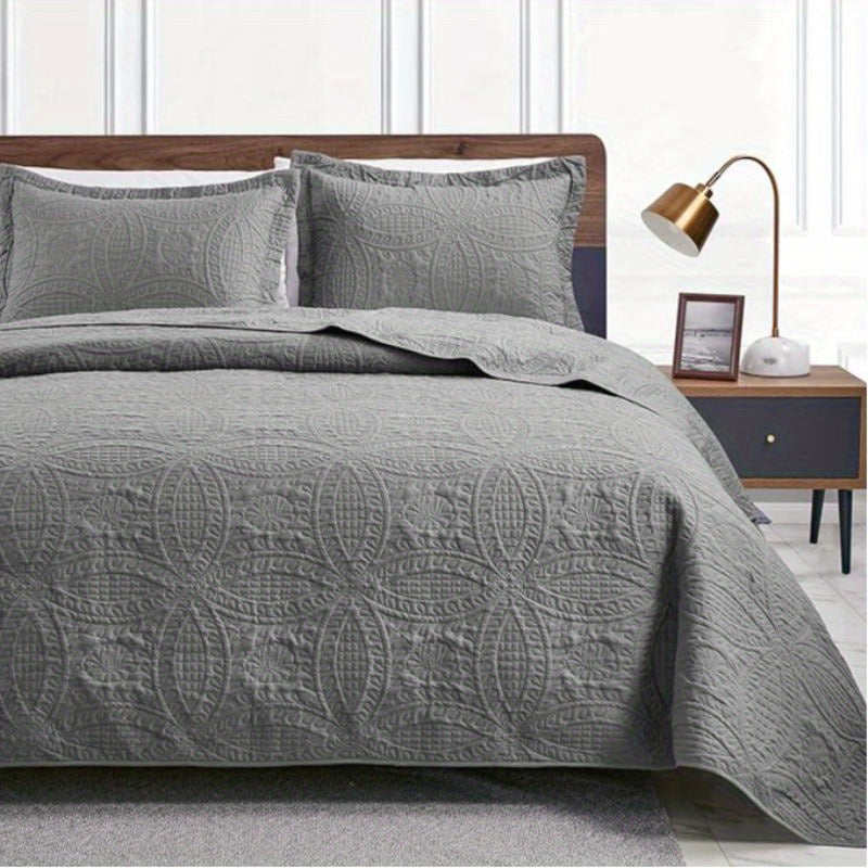 Quilt Set 3pcs Lightweight Microfiber Bedspread with 2 Pillow Shams – Soft Coin Pattern Coverlet for All Season, Full/Queen King, 5 Colors