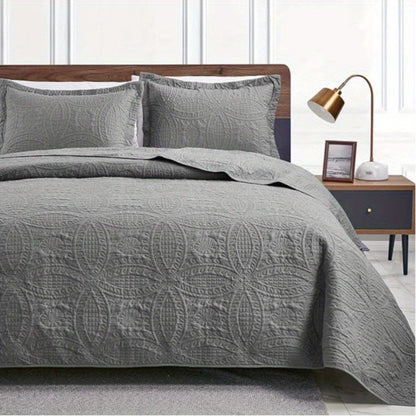 Quilt Set 3pcs Lightweight Microfiber Bedspread with 2 Pillow Shams – Soft Coin Pattern Coverlet for All Season, Full/Queen King, 5 Colors