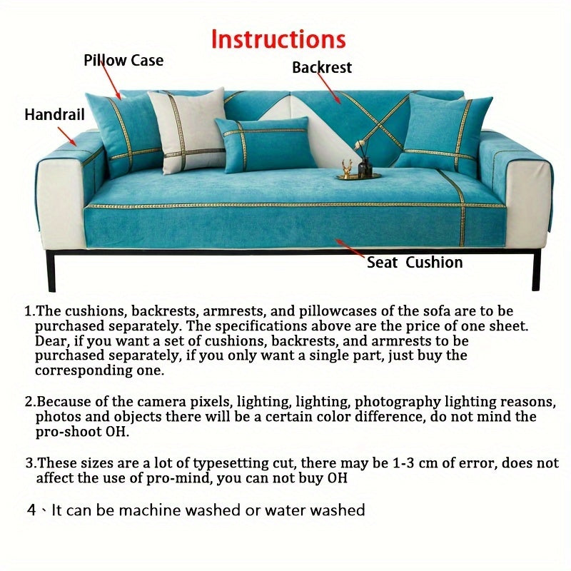 Chenille Sofa Cover Pet-Friendly All-Season Slipcover Furniture Protector for Living Room Bedroom Office - Fits Single 2 3 4 Seater Sofa - Blue-Green Deep Gray Off White Light Gray