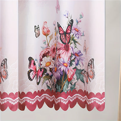 Butterfly Kitchen Curtains 3 Piece Set Floral Sheer Cafe Curtains for Kitchen, Bathroom, Living Room & Bedroom – Lightweight Polyester, 4 Colors, 58x36" + 36x29" Panels