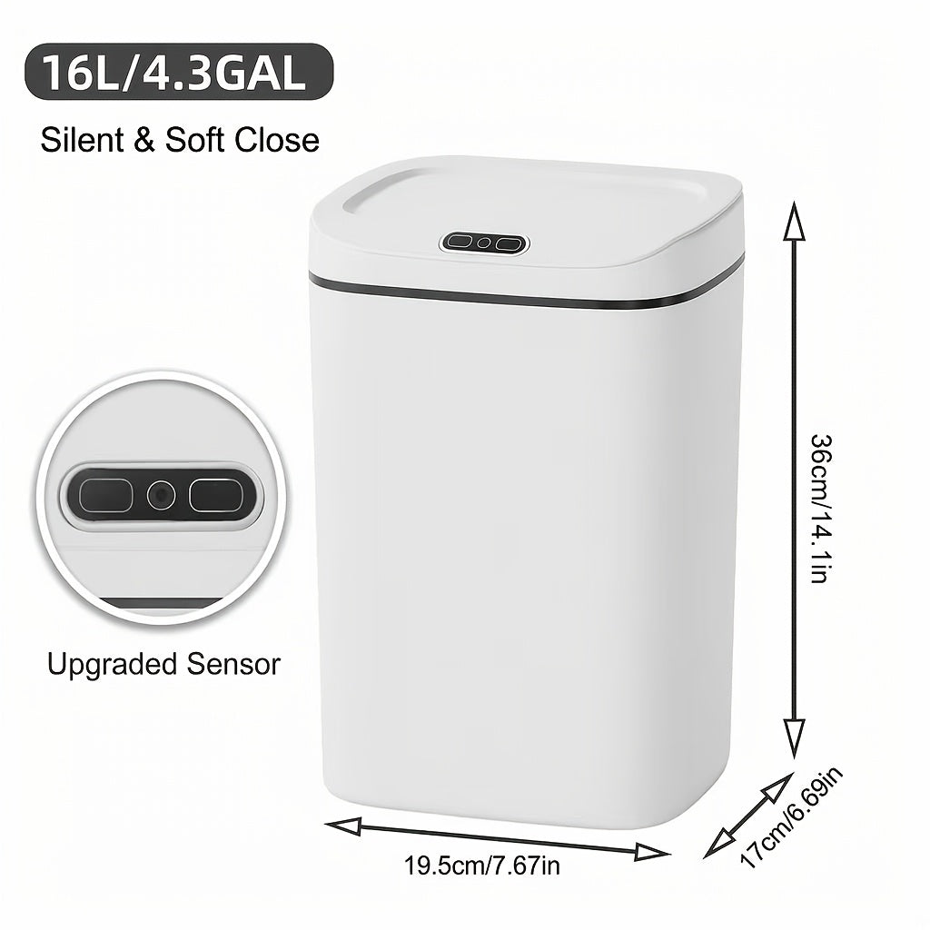 Motion Sensor Trash Can Small Touchless Lidded Smart Waste Bin – 3 to 4 Gallon Automatic Sensor Garbage Can for Bathroom, Kitchen, Office & Home, Minimalist Design