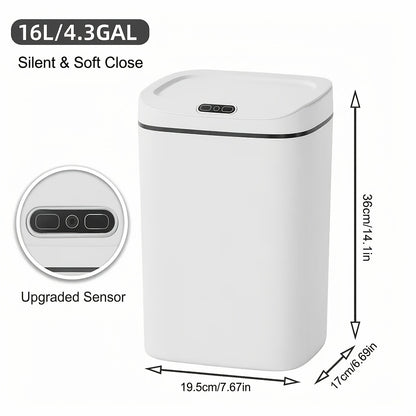 Motion Sensor Trash Can Small Touchless Lidded Smart Waste Bin – 3 to 4 Gallon Automatic Sensor Garbage Can for Bathroom, Kitchen, Office & Home, Minimalist Design