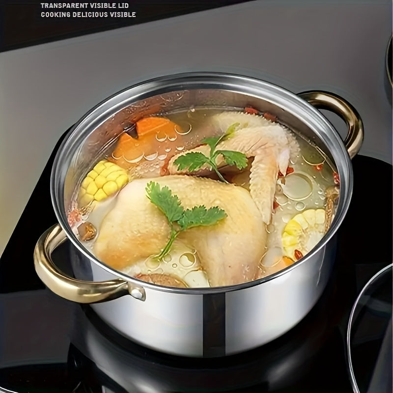 Stainless Steel Cookware Set – Induction Compatible Stockpot & Nonstick Pot with Lid, Double Handle, for Soup, Hotpot, Pasta & Rice, Kitchen Essential, 1, 10 or 12 Piece