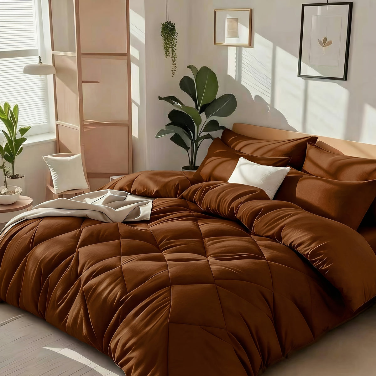 Cooling Comforter Set Queen King Twin - Lightweight Breathable Microfiber Fluffy Bedding with Rhombus Grid, Soft All Season Comforter with Pillowcases, 20 Colors Available
