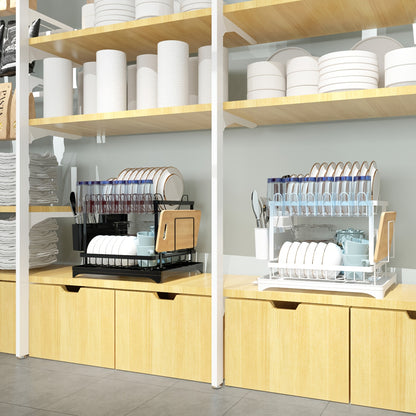 Kitchen Countertop Dish Drainer Rack 2 Tier Stainless Steel - Gold Dish Drying Rack with Knife Block, Cup Holder & Cutlery Caddy - Rust Proof Kitchen Organizer for Plates, Bowls & Utensils - Housewarming Gift
