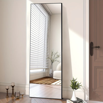 Full Length Mirror Floor Standing – Arched, Angle & Rectangle Full Body Mirror with Thin Steel Frame, Freestanding Leaning or Wall Hanging for Bedroom Bathroom Hotel, Black or Gold