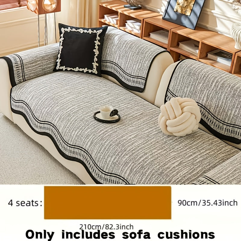 Chenille Sofa Cover Cushion 2 3 4 Seater Non-Slip Anti-Scratch Couch Protector, Premium Minimalist Sofa Slipcover All Season Universal Fit for Living Room Bedroom, Black Grey Beige Coffee