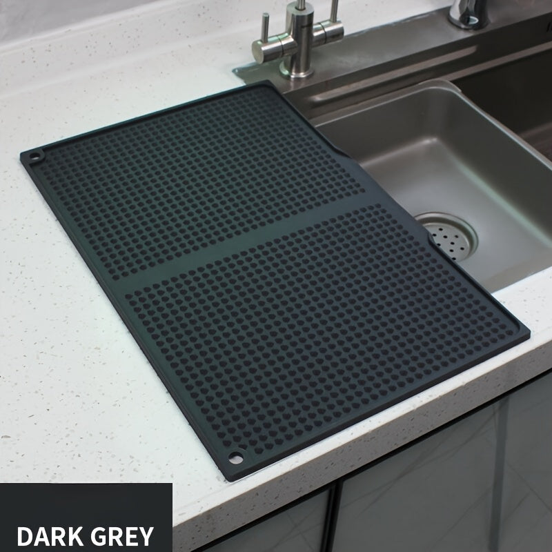 Large Kitchen Drying Mat Splash Proof Countertop Pad 17.72x12.2 Inch Heat Resistant 446°F Anti-Slip Drain Hole Dishwasher Safe Sink Stove Mat Easy Clean Space Saving