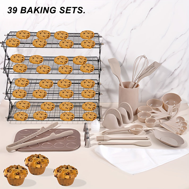 Collapsible Baking Cooling Rack 3 or 4 Tier – Stackable Metal Wire Rack for Baking Trays with Adjustable Settings, Baking Tools Set & Camping Grill for Cooking, Cooling & Cake Drying