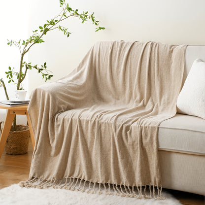 Boho Chenille Throw Blanket with Fringe 50x60 Inch – Soft Velvety Decorative Fringe Throw for Sofa Couch Bed Living Room Home Decor 17 Colors Cozy Gift for Women