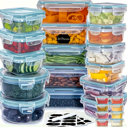 Food Storage Container Set 48 Piece Stackable Leak Proof with Lids 8 Sizes 24 Containers 24 Lids BPA Free Plastic – Airtight Kitchen Pantry Organizer Meal Prep Containers with Labels Black Blue