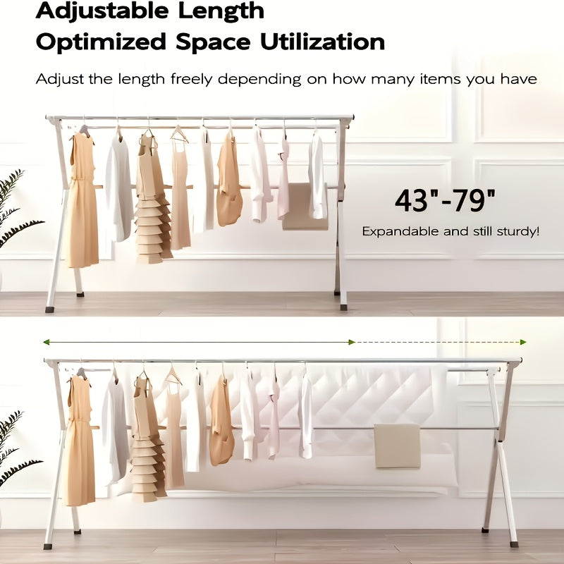 Foldable Clothes Drying Rack 3-Bar – Retractable Stainless Steel Laundry Drying Rack for Indoor & Outdoor Use, Heavy Duty Collapsible Clothesline, 63” / 79” / 95” Adjustable Length