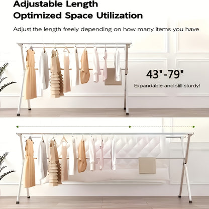 Foldable Clothes Drying Rack 3-Bar – Retractable Stainless Steel Laundry Drying Rack for Indoor & Outdoor Use, Heavy Duty Collapsible Clothesline, 63” / 79” / 95” Adjustable Length