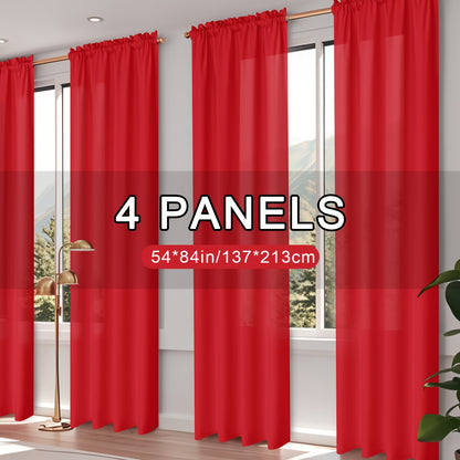Rod Pocket Curtains 4 Panels Light Filtering – Fade Resistant Polyester Window Drapes for Living Room Bedroom Home Office, Navy Blue Beige Red, 37"-54" Wide