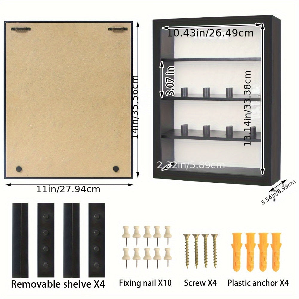 Shadow Box Frame with Linen Back 11x14 12x16, Large Rustic Memory Display Case with 4 Removable Shelves for Flowers Pictures Championship Rings Medals Coins Pins Collection Home Decor Wall Display