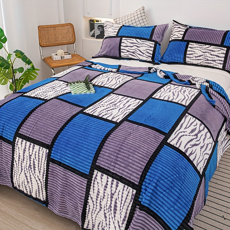 Plaid Throw Blanket Super Soft Cozy Fleece - Multi-Size All-Season Lightweight Blanket for Bed Sofa Couch, Warm Comfortable Grid Print Blanket for Home Office Travel Nap, Modern Farmhouse Style
