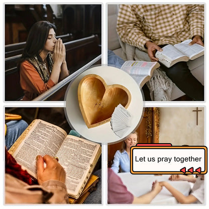 Wooden Prayer Bowl Heart Shaped – Christian Gift for Women, Religious Home Decor, Spiritual Blessing Bowl, Natural Wood Grain, Smooth Finish, Let's Pray Together, Congregation & Church Gift