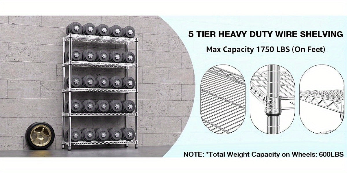 Heavy Duty Adjustable Metal Storage Shelving Unit 4 & 5 Tier - Garage, Pantry, Kitchen & Workshop Organizer Rack, Tool-Free Assembly, Industrial Steel Shelf for Home & Commercial Use