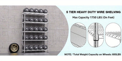 Heavy Duty Adjustable Metal Storage Shelving Unit 4 & 5 Tier - Garage, Pantry, Kitchen & Workshop Organizer Rack, Tool-Free Assembly, Industrial Steel Shelf for Home & Commercial Use