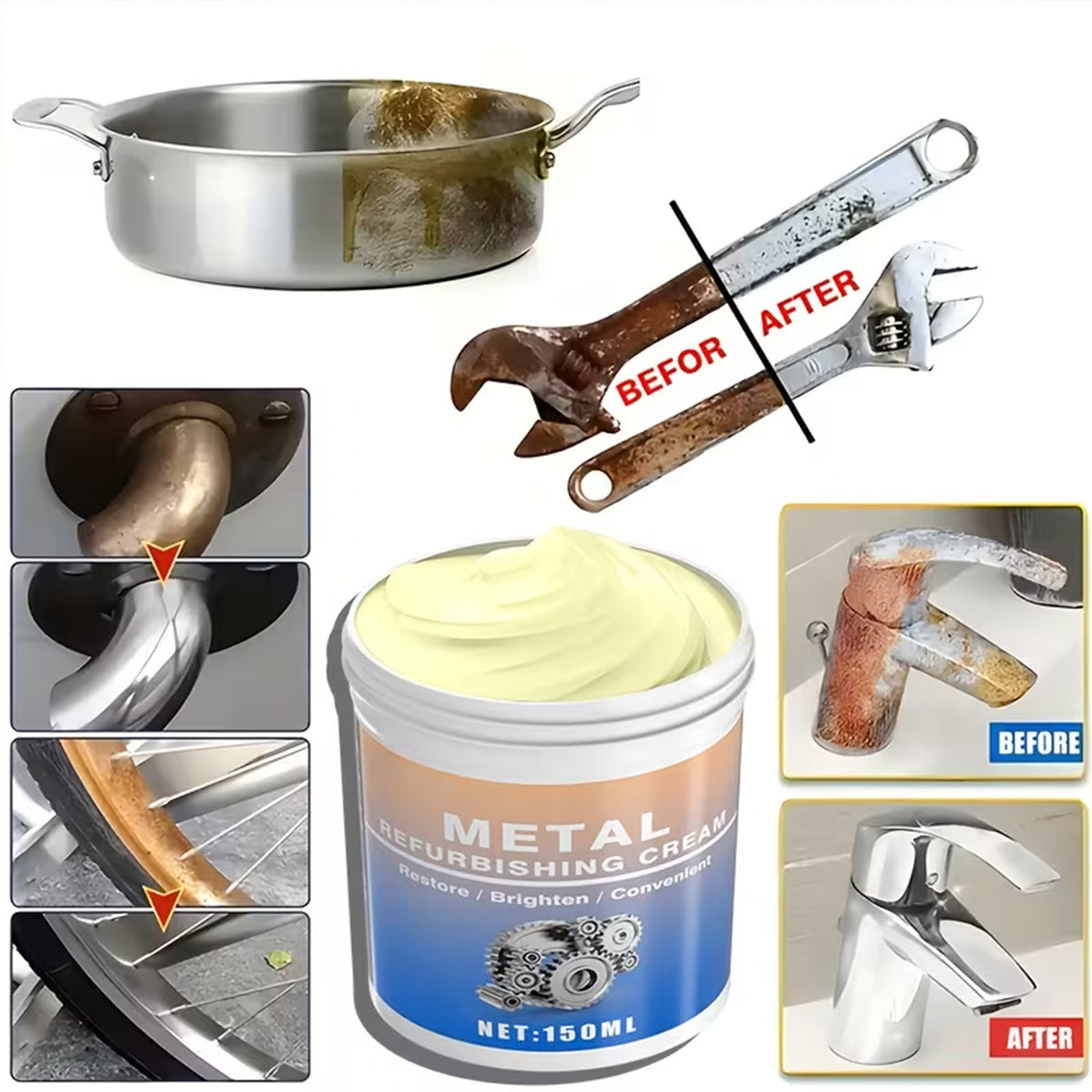 Metal Polishing Compound Paste – Professional Restoration Cream for Stainless Steel Kitchen Appliances Oven Range Hood Chrome Aluminum Surface Polish