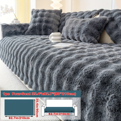 Faux Rabbit Plush Sofa Cover Winter Warm Thickened Anti-Slip Furniture Protector – Soft Pet-Friendly Couch Cover for Living Room Bedroom Office, 4 Colors