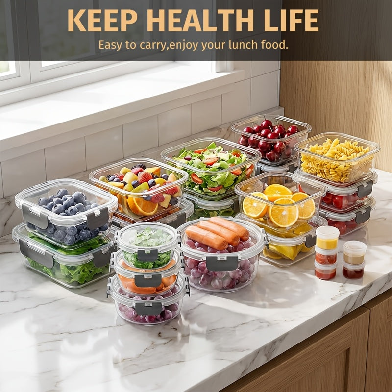 Glass Food Storage Containers with Lids 34 Piece Set Airtight Leak-Proof Meal Prep Containers Microwave Oven Dishwasher Freezer Safe for Kitchen Pantry Lunch Box