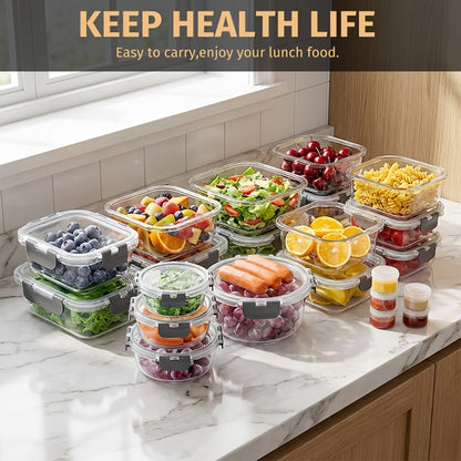 Glass Food Storage Containers with Lids 34 Piece Set Airtight Leak-Proof Meal Prep Containers Microwave Oven Dishwasher Freezer Safe for Kitchen Pantry Lunch Box