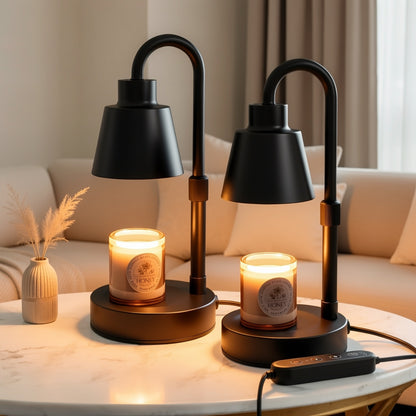 Candle Warmer Lamp 2 Pack Electric Wax Warmer with Timer & Dimmer for Jar Candles – Adjustable Height 10-14in, 4 Brightness Levels, Cozy Home Decor Gift for Bedroom, Living Room & Office – Black