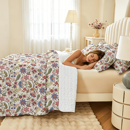 Floral Quilt Set 2 3 Piece Twin Full Queen King Lightweight Patchwork Coverlet Bedding Set Soft Cozy Boho Comforter with Pillow Shams Green Blue Pink Plaid Spring Summer Year Round