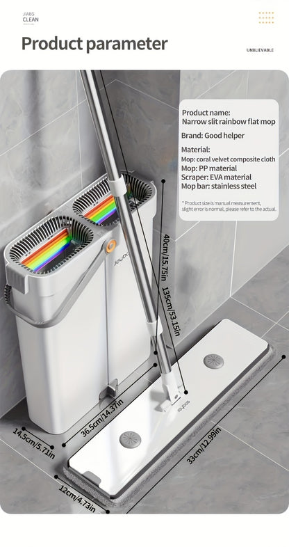 Spin Mop and Bucket Set with Microfiber Pads, Hands-Free Wringing Floor Mop with Narrow Bucket, Wet Dry Flat Mop for Hardwood Tile Laminate Floor Cleaning, 12.99 & 15.75 Inch Mop Head Options