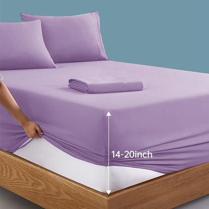 Deep Pocket Bed Sheets Set 4 Piece Hotel Luxury 2000 Thread Count Microfiber Fitted Sheet Twin Full Queen King Up to 20 Inch – 8 Colors Soft Breathable Wrinkle Resistant Bedding