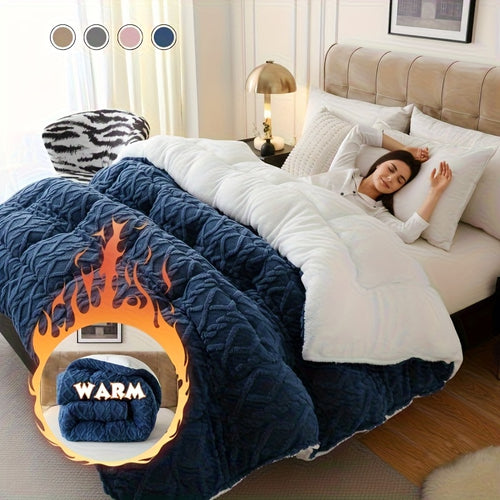 Plush Comforter Queen King Twin XL Full Extra Thick 500GSM Double-Sided Taffeta Soft Warm Fluffy Bedding for Autumn Winter – Grey Beige Blue Pink Luxury Cozy Comforter