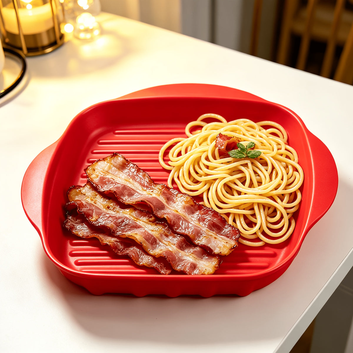 Microwave Bacon Cooker Tray with Lid – Non-Slip Drainage Design, Dishwasher Safe PP Bacon Rack for Quick Crispy Bacon, Grease-Free Cooking, Kitchen Essentials for Home & Holiday Meals