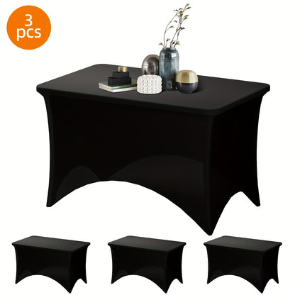 Stretch Spandex Tablecloth 2 or 3 Pack 4ft 6ft 8ft – Wrinkle-Resistant Fitted Rectangle Table Cover Black White for Wedding Banquet Trade Show Graduation Party Bridal Shower