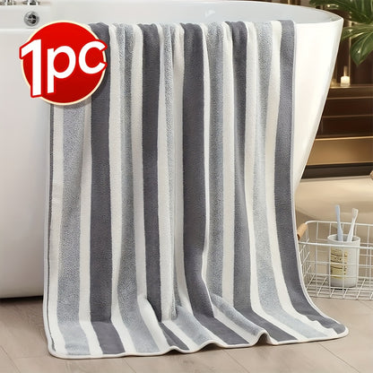 Microfiber Bath Towel Set 1/4 Pack 27x55 Inch, Ultra-Soft Highly Absorbent Quick-Drying No Hair Loss Striped Towels for Adults, Beach Spa Gym Home Bathroom Essentials, Slate Gray Berry Red Pine Green
