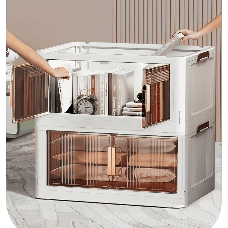 Folding Storage Cabinet with Wheels & Lids – 3/4/5-Tier Extra Large Stackable Plastic Storage Bins Organizer, Translucent Magnetic Doors, for Home, Office, Kitchen, Bathroom, Garage