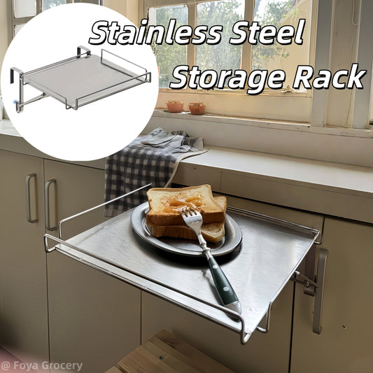 Over Cabinet Door Organizer Foldable Stainless Steel Countertop Storage Rack Kitchen Bathroom Hanging Shelf Space-Saving No-Drill Multi-Use Rack Silvery Black