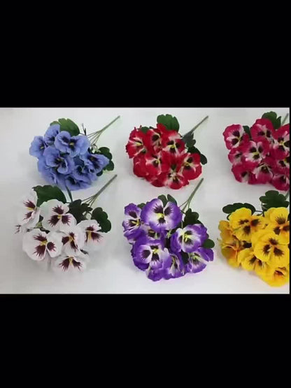 Artificial Pansy Flowers 6 Bunches Realistic Plastic Blooms for Indoor Outdoor Home Garden Decor, Weather-Resistant Faux Flowers Yellow Purple White Colorful Display, Low Maintenance Floral Arrangement