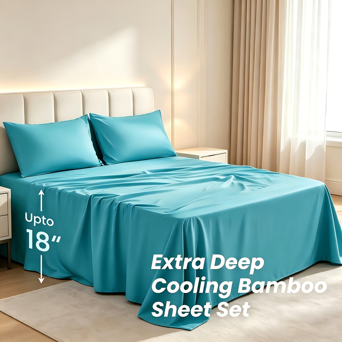 2200TC Bamboo Fiber Bed Sheets Ultra Thick - 18 Inch Deep Pocket, Cooling Breathable Soft Bedding Set, Shrink & Fade Resistant, All Season, Machine Washable, Twin Full Queen King - 14 Colors